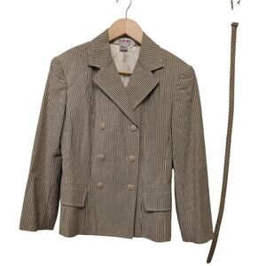 Isaac Mizhari Pinstripe Double-Breasted Blazer Suit w/ Belt Cream‎ Gray Career